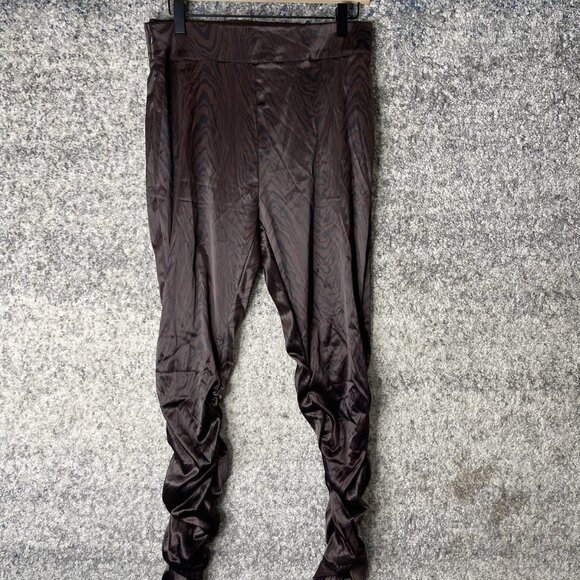 Maniere De Voir Pants Womens US 10 Brown Tiger Print Ruched Stacked Leg Slim Fit - Picture 1 of 11